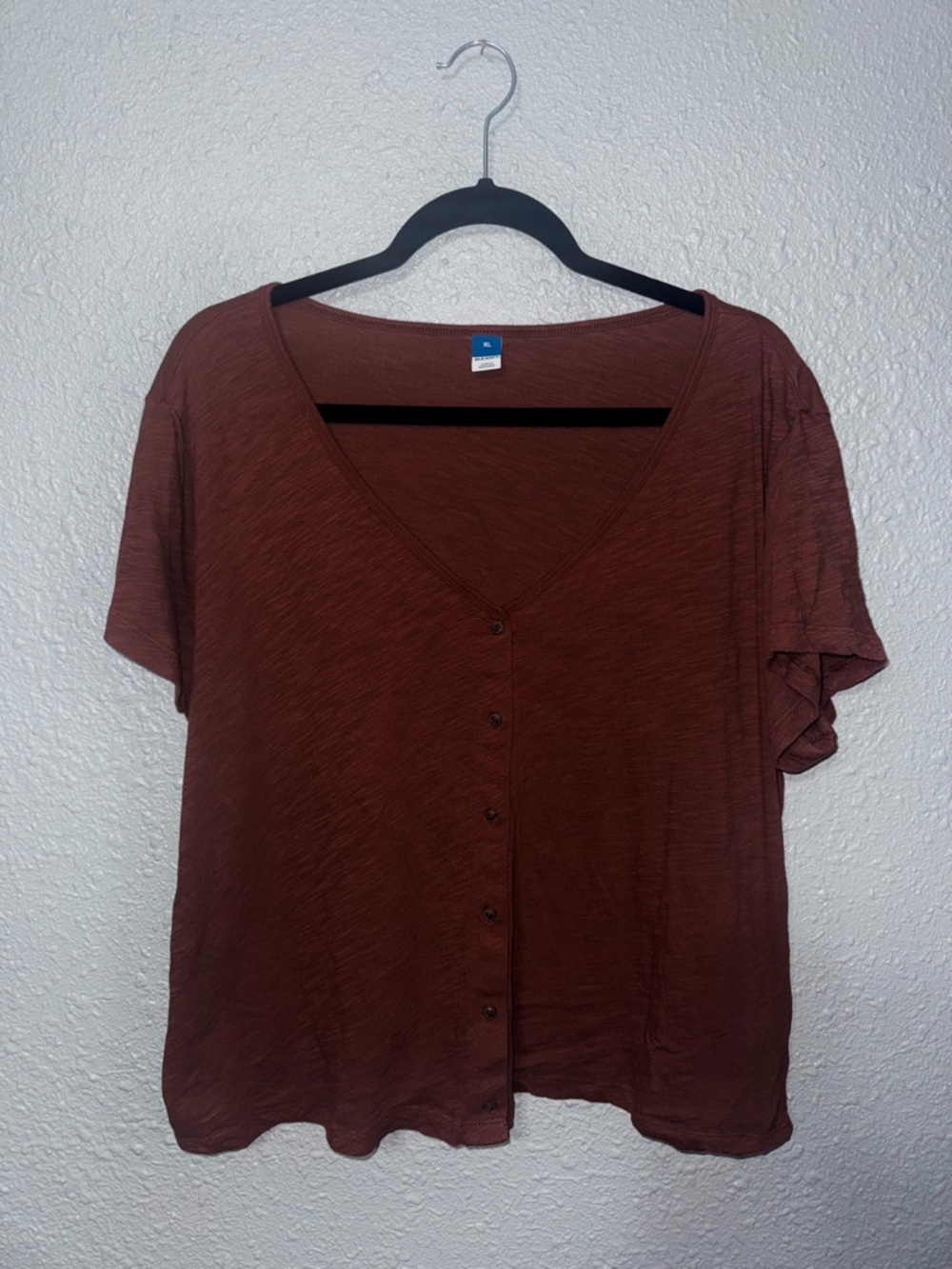 Old Navy Rust Short-Sleeve Button-Front V-Neck Top